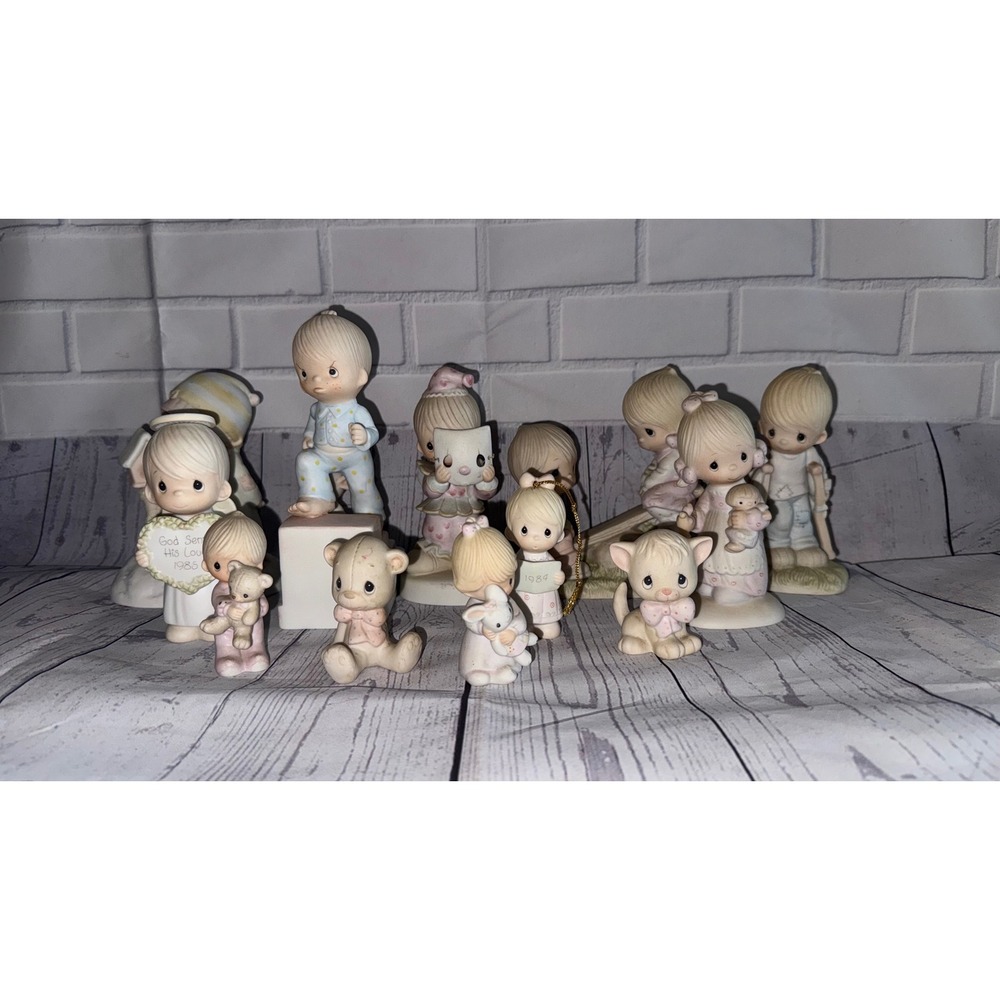 Precious Moments Porcelain Figurine Lot 1985 Angel Boy Pajamas Animals 11pc